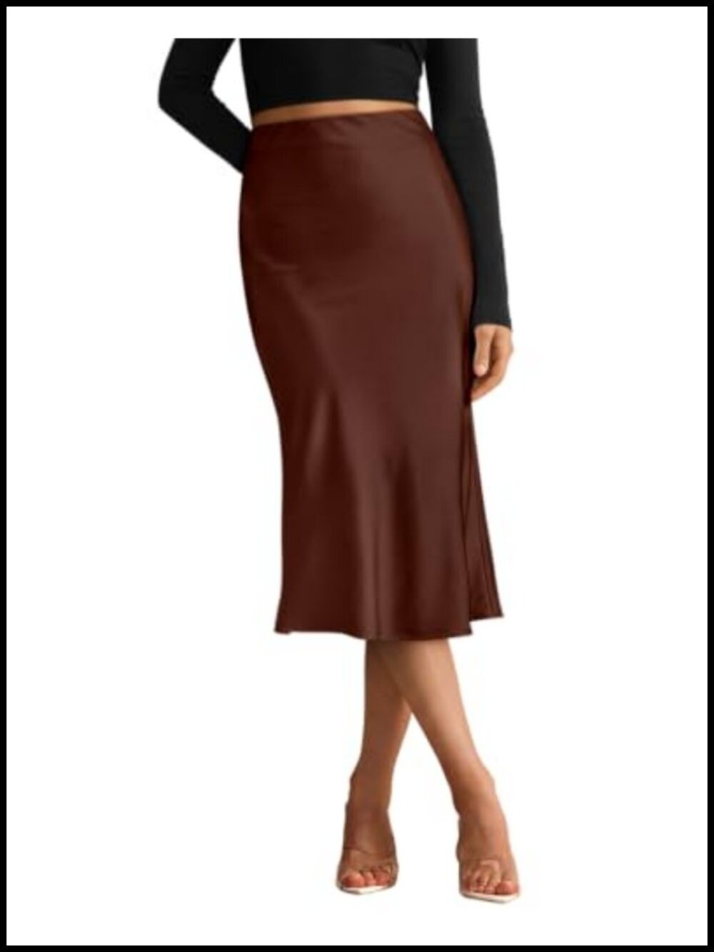 Women's Satin Midi Skirt High Waisted A-Line Long Skirt